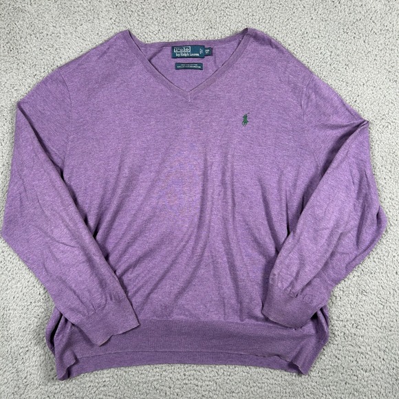 Polo Ralph Lauren Mens Sweater Light Purple 2XB V-Neck Pima Cotton - Picture 2 of 8